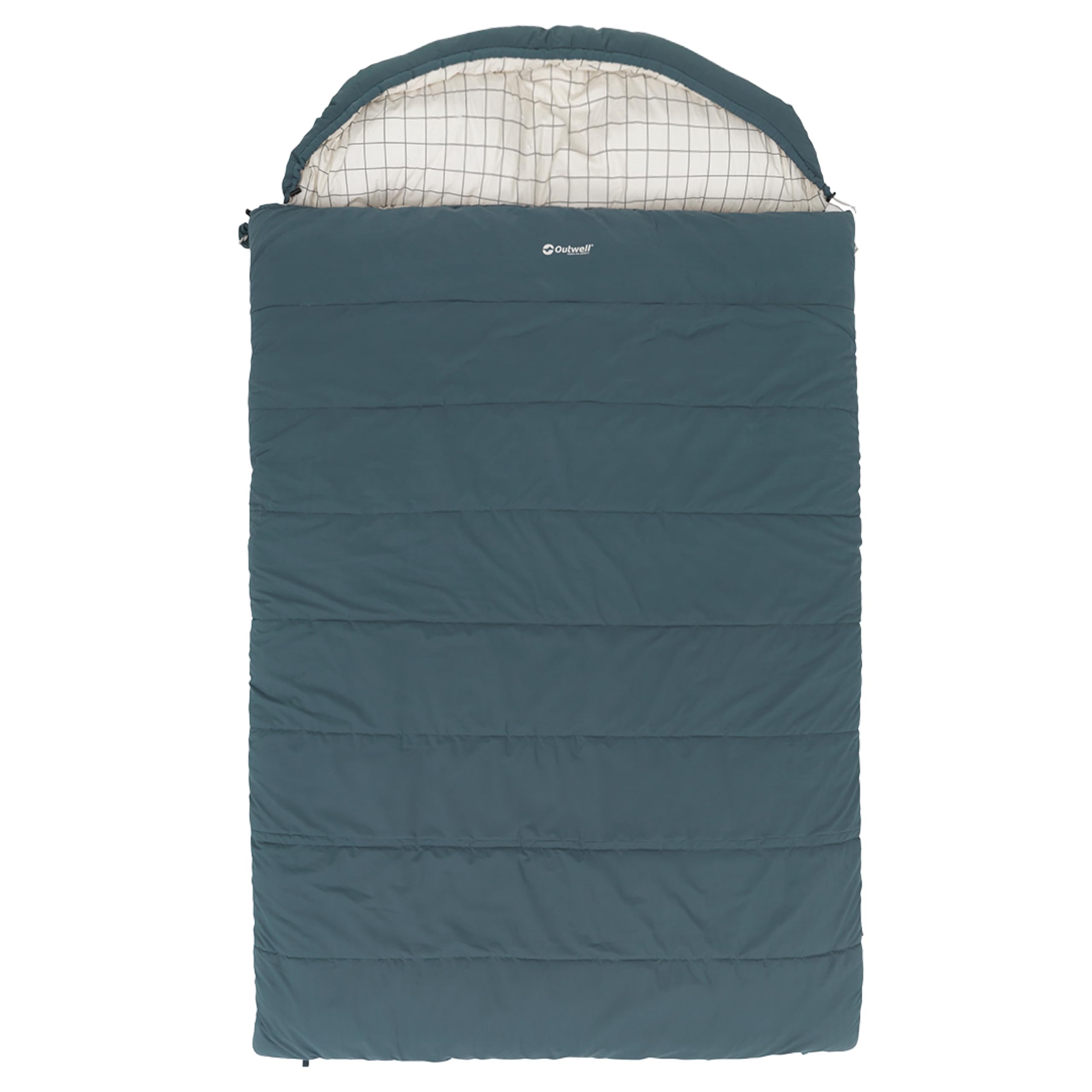 Outwell Camper Lux Double Sleeping Bag – 3-4 Season Couples Camping Sleeping Bag, Splits into Two Singles, Polycotton, Built-In Pillow, Ultra Warm & Comfortable, Indoor & Outdoor use (Blue)