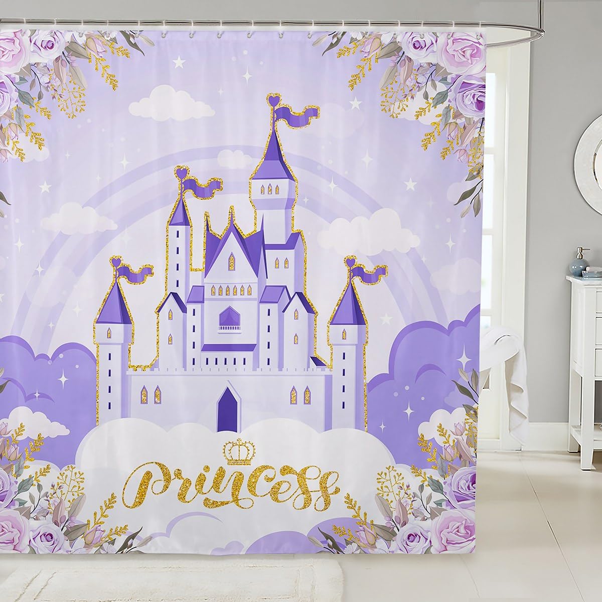 Rideaux de douche princesse Manfei pour salle de bain d'enfants - 183x198 cm
