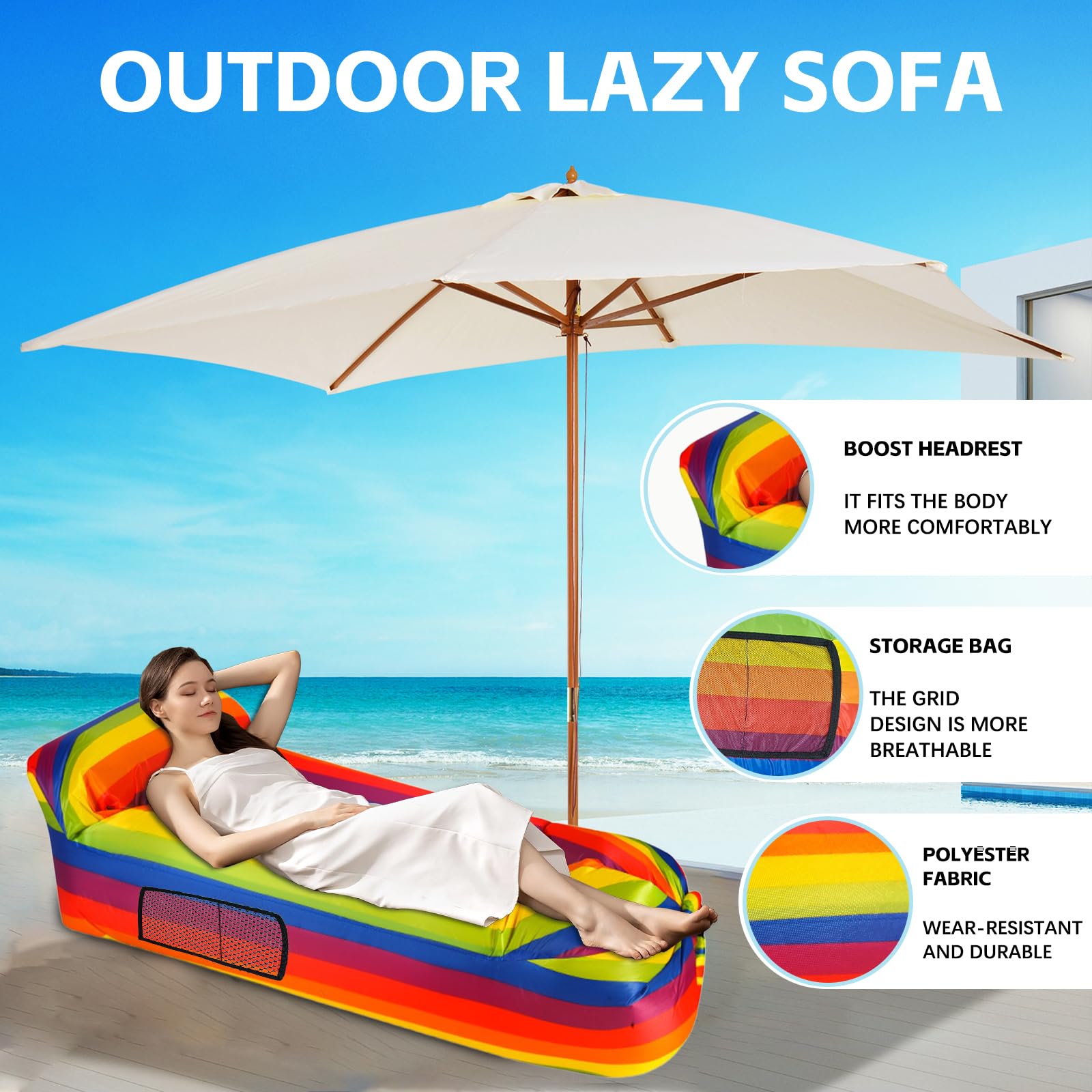 Canapé Gonflable Chaise Longue 200x70 Cm - Imperméable, Portable, Pour Plage, Piscine, Camping, 200 Kg Max