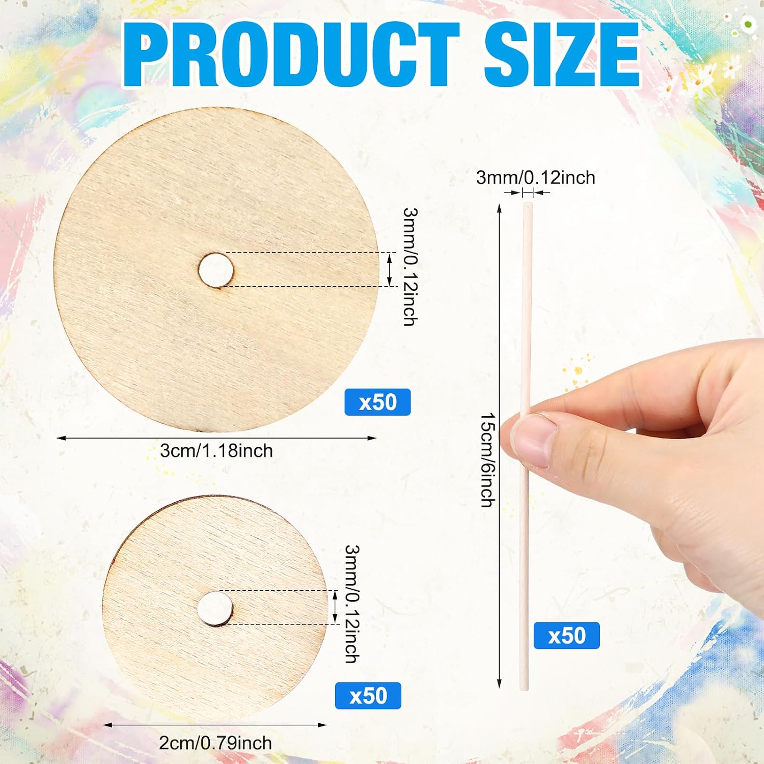 Amyhill 150 Pcs Wooden Toys Car Wheels and Sticks Set for Craft, 6 Inch Dowel Rod Assortment Sticks and Small/Large Wood DIY Vehicle Wheel for Painting Colors Cars Toy Crafting Supplies
