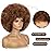 JSDshine Afro Wig For Women - Mix Brown 70s Afro Wigs Natural Looking Huge Afro Kinky Curly Wigs With Bangs Short Bouncy Soft Afro Puff Wig Synthetic Hair Afro Wig For Daily Party Use