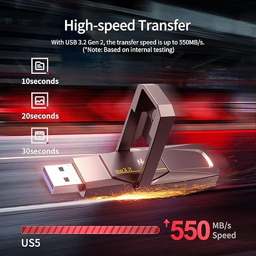 Miniatura 3 de Netac Unidad de estado sólido USB externa portátil de 128 GB tipo c y USB 3.2 interfaz dual, protección de seguridad de hasta 400 MBs para