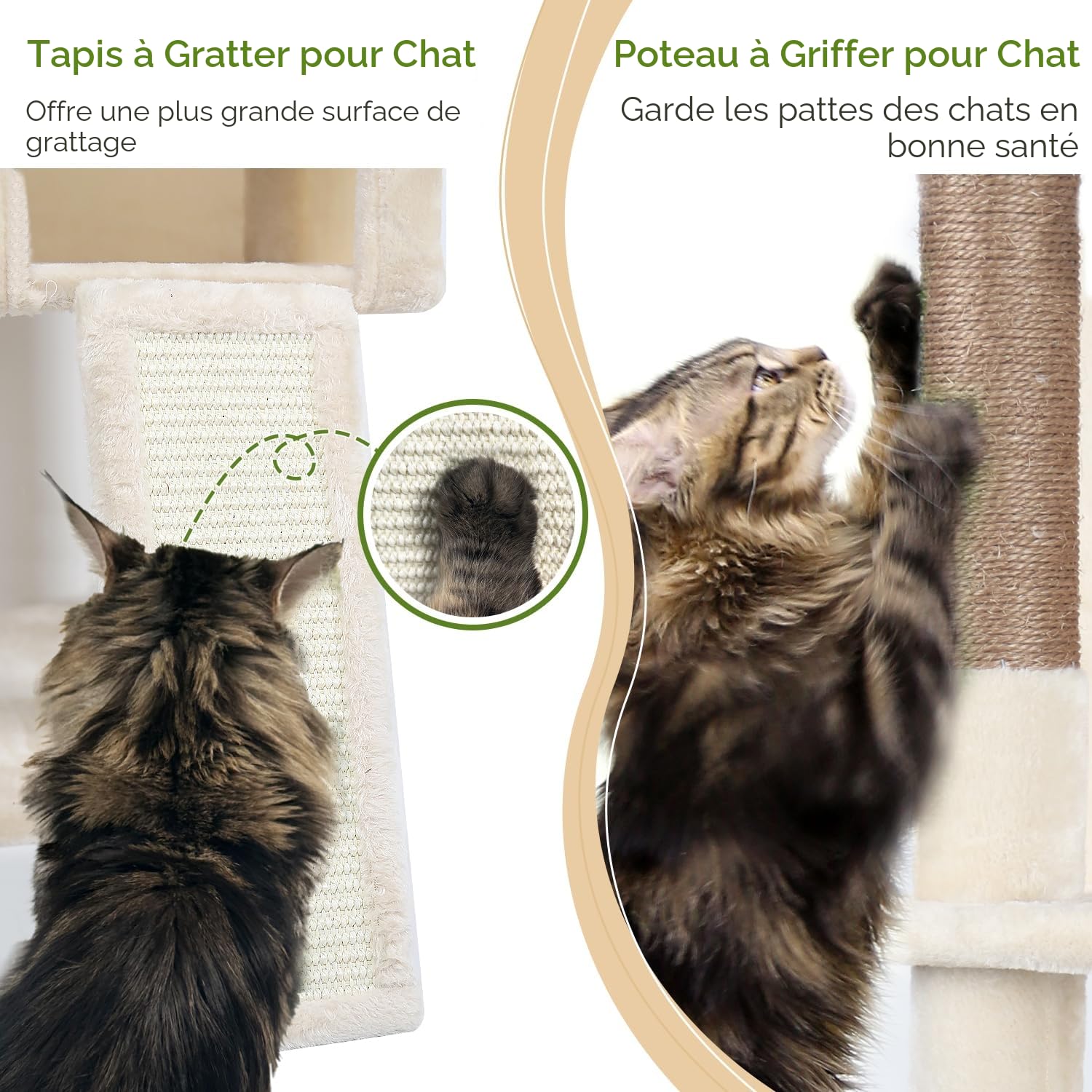 Globlazer Arbre a Chat Grand Hauteur 178 cm avec Doux Hamac, 2 Grandes Niches, Plateforme, Pente Sisal Peluche, Jouets, Arbres à Chat Coin Solide pour Gros Chats Repos Jeu Escalade (F70 Pro, Beige)