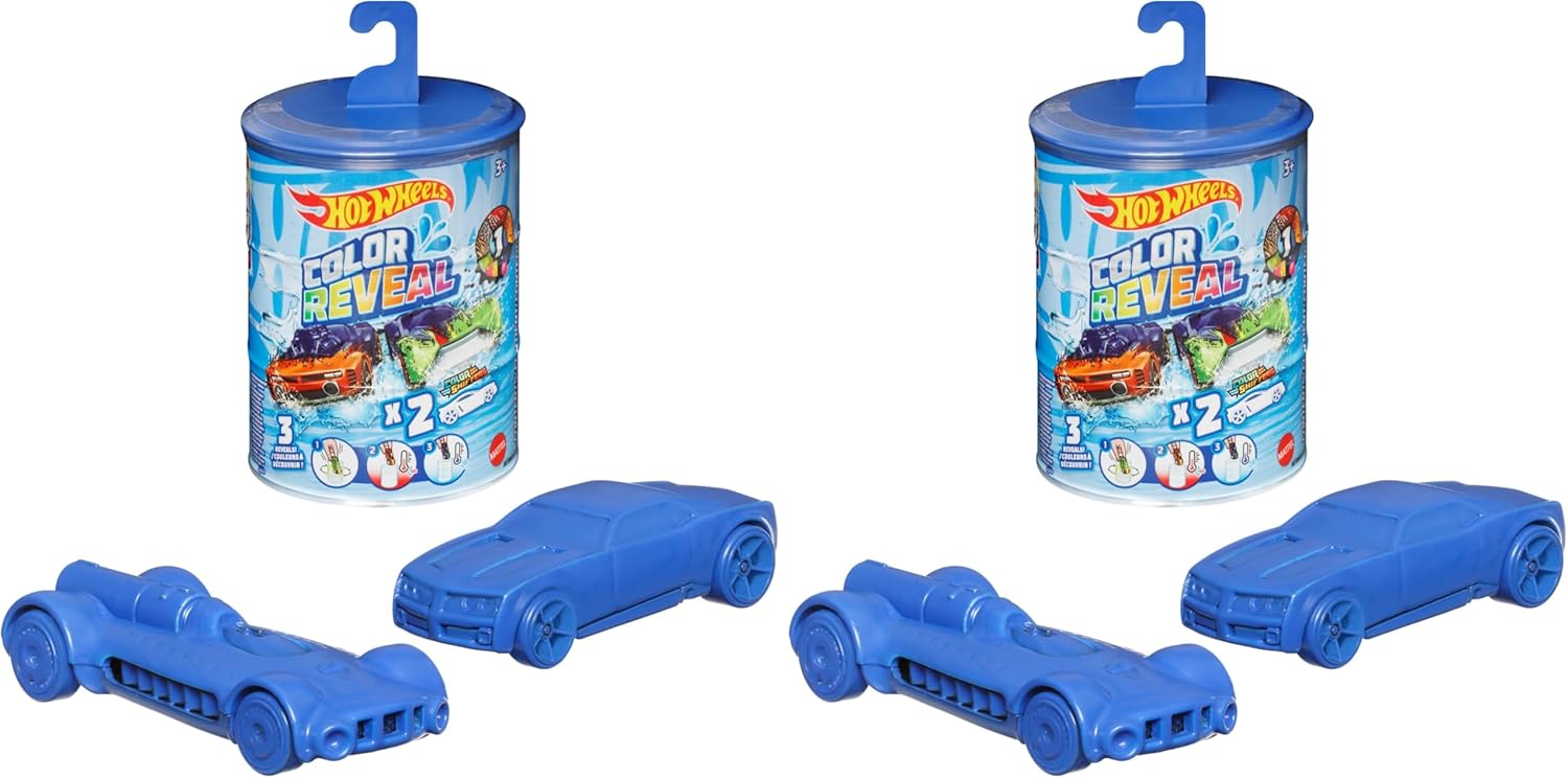 Hot Wheels Cars, Set of 2 Color Reveal Vehicles in 1:64 Scale with Surprise Initial Reveal & Repeat Color-Change Feature in Very Warm & ICY Cold Water (Styles May Vary)