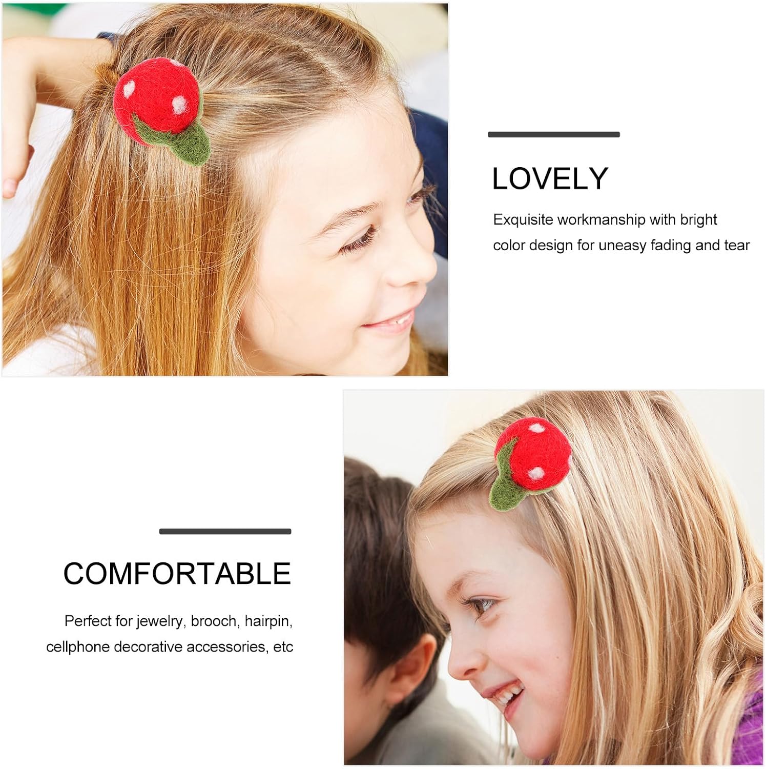 KALLORY 5pcs DIY Felt Strawberry Ornaments Lightweight Handmade Brooches Headbands Hairpin Accessories for Craft Sewing Materials