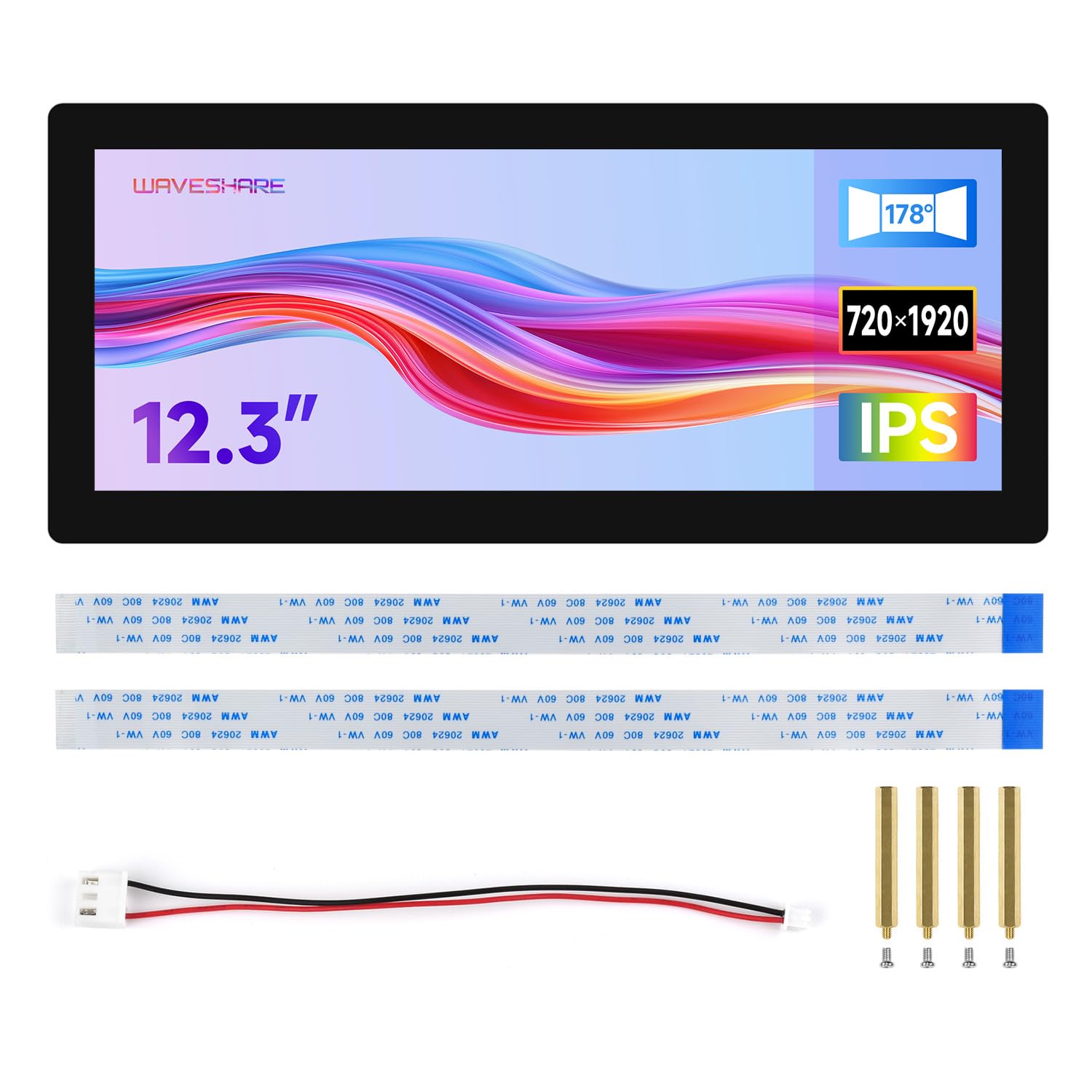 Waveshare 12.3inch DSI Capacitive Touch Screen, 720x1920 Pixels, IPS Panel, 10-Point Touch, Optical Bonding Toughened Glass Panel for Raspberry Pi 5/Omni3576