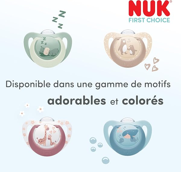 NUK First Choice Day & Night Tétines pour bébé | 0-6 mois | Sucettes orthodontiques phosphorescentes | Apaise 99% des bébés** | Assorti | Lot de 4 - 4