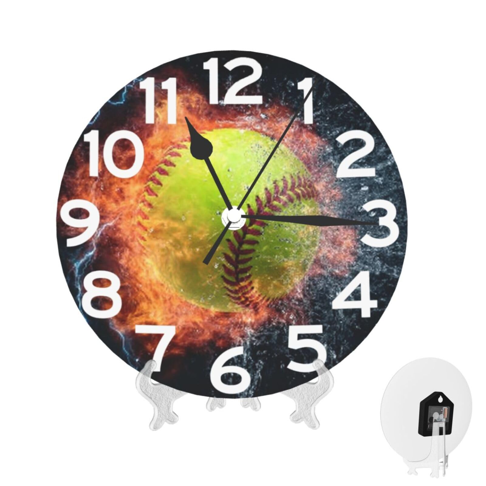 XOPEKVLAWM Wall Clock 10 Inch Non-Ticking Silent Modern Simple Style Round Decor Clocks Softball Clock Decorative Battery Operated Wall Clocks for Home Office Living Room