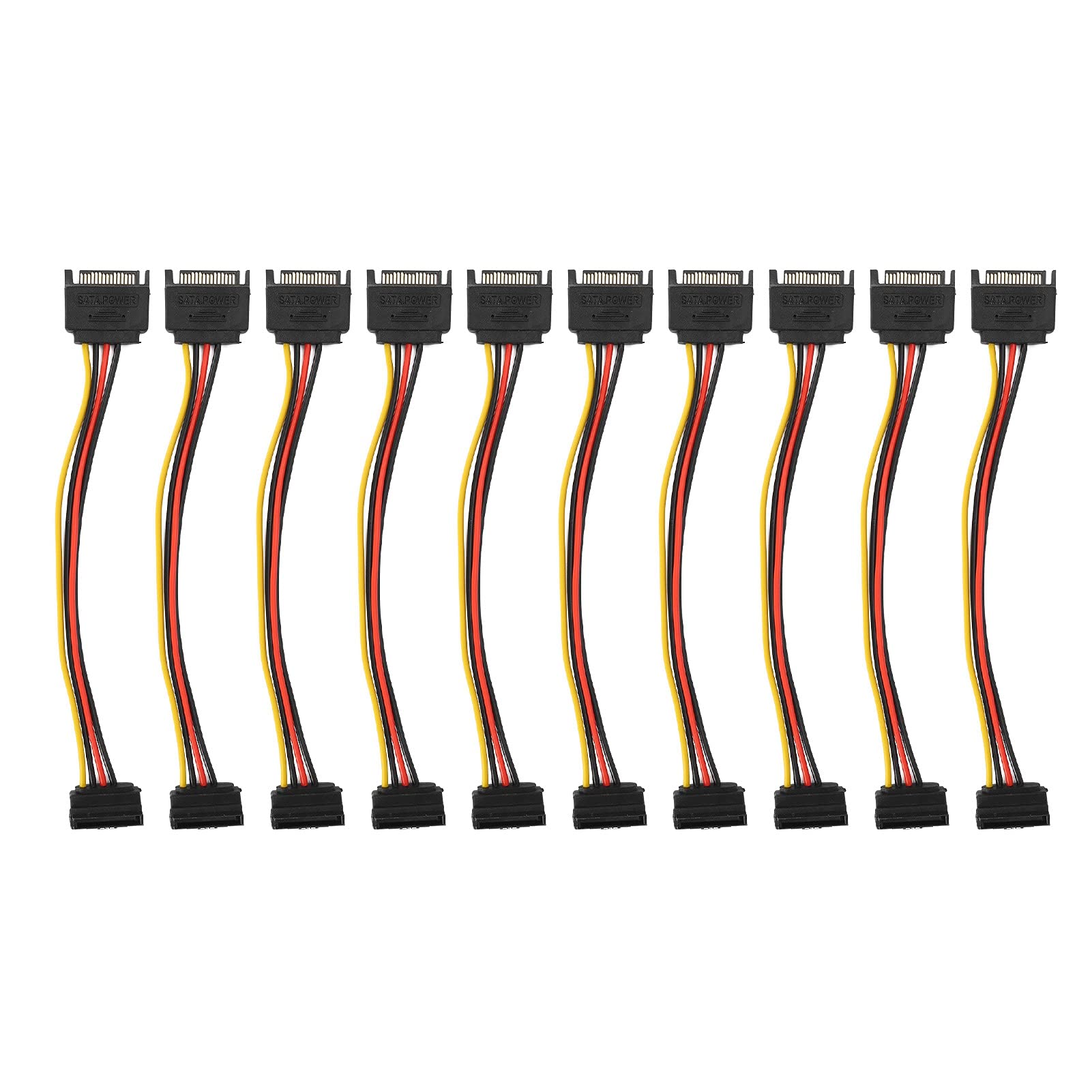 10 Pack SATA Power Extension Cable, 15 Pin 90 Degree Male to Female Power Extender Cable Hard Drive Power Cable for Hard Drive SDD Optical Drives