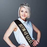 Vista 2 de CAVETEE Corona y banda de cumpleaños negra para mujer, banda de reina de cumpleaños y tiara de diamantes de imitación, tiaras y bandas de cumpleaños