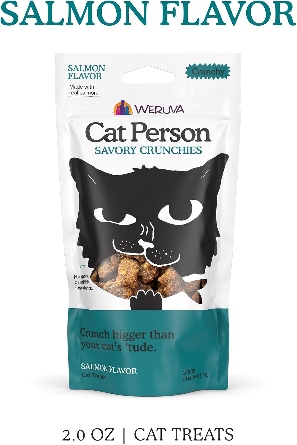 Cat Person, Salmon Savory Crunchies Cat Treats, 2oz Bag (Pack of 4) image 3