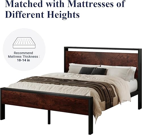 Miniatura 48 de Allewie Base de cama de plataforma tamaño King con cabecera y estribo de madera, soporte de 12 listones de metal resistente, no necesita somier,