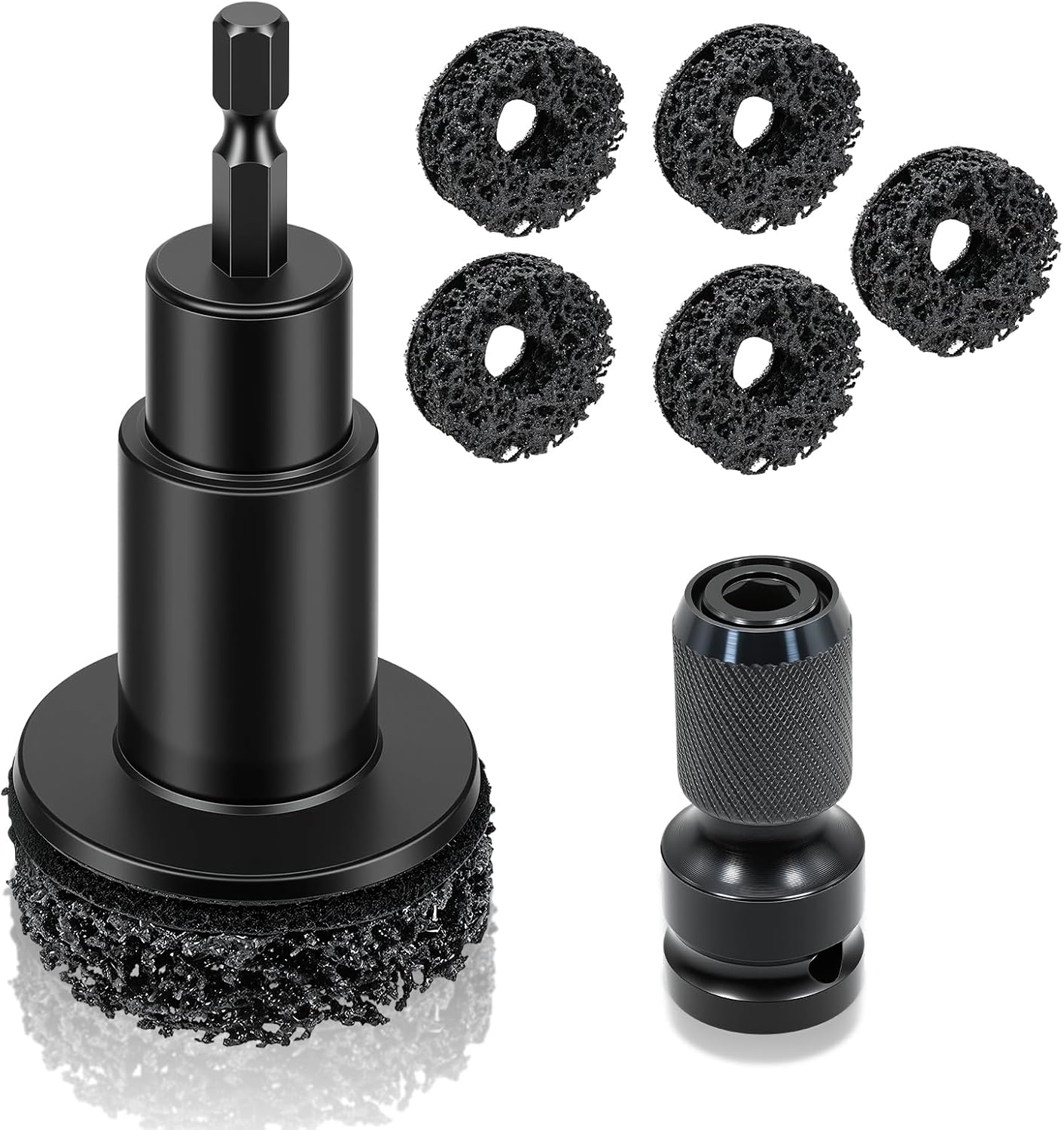 Wheel Hub Cleaning Tool with 5 Replaceable Pads, Effective Rust & Paint Remover for Lug Studs and Rotors, Fits 1/2" Wrenches & Electric Drills, Durable Automotive Maintenance Tool for Hub Resurfacing