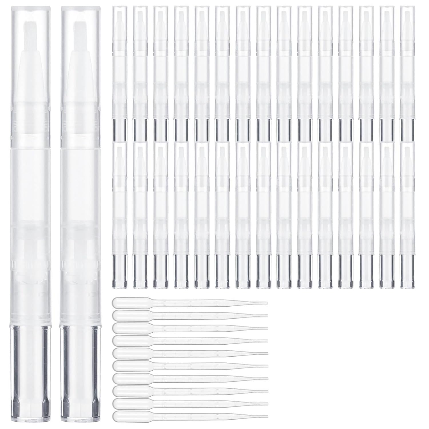 50 Pack Of 3 Ml Clear Cuticle Oil Pens With Twist Mechanism, Lip Gloss, Nail Polish & Eyelash Serum Containers, Includes 10 Droppers