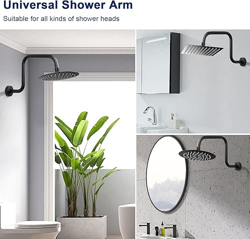 Miniatura 4 de NearMoon Brazo de extensión de ducha en forma de S con brida, tubo extensor de cabezal de ducha de altura alta de acero inoxidable, extensión