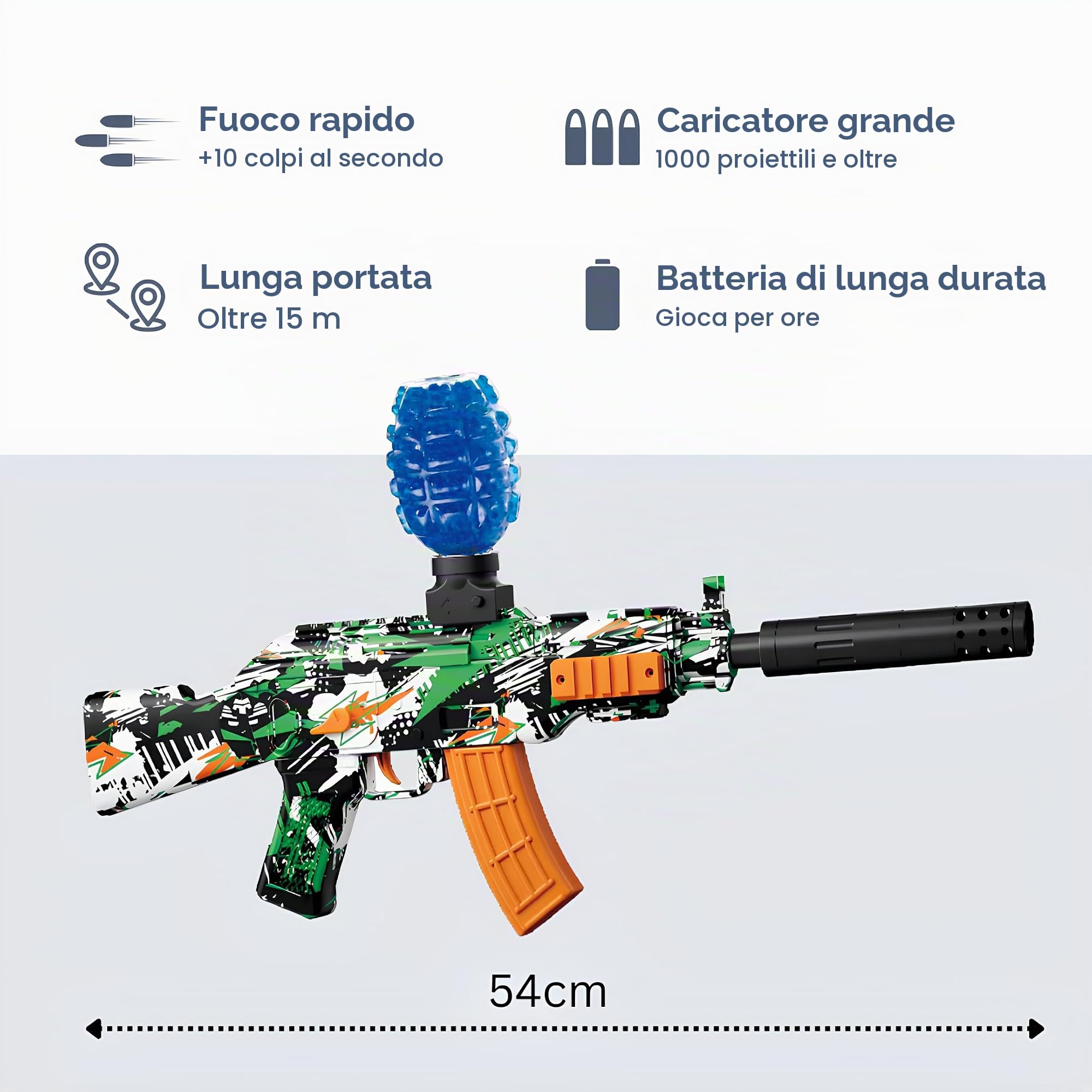 Gel Blaster Gun AK47 – Pistola a sfera acqua elettrica automatica – Accessori e Occhiali – Watersoft Potente Fucile Arma Mitragliatrice – Adulto Gelfire Water Gun