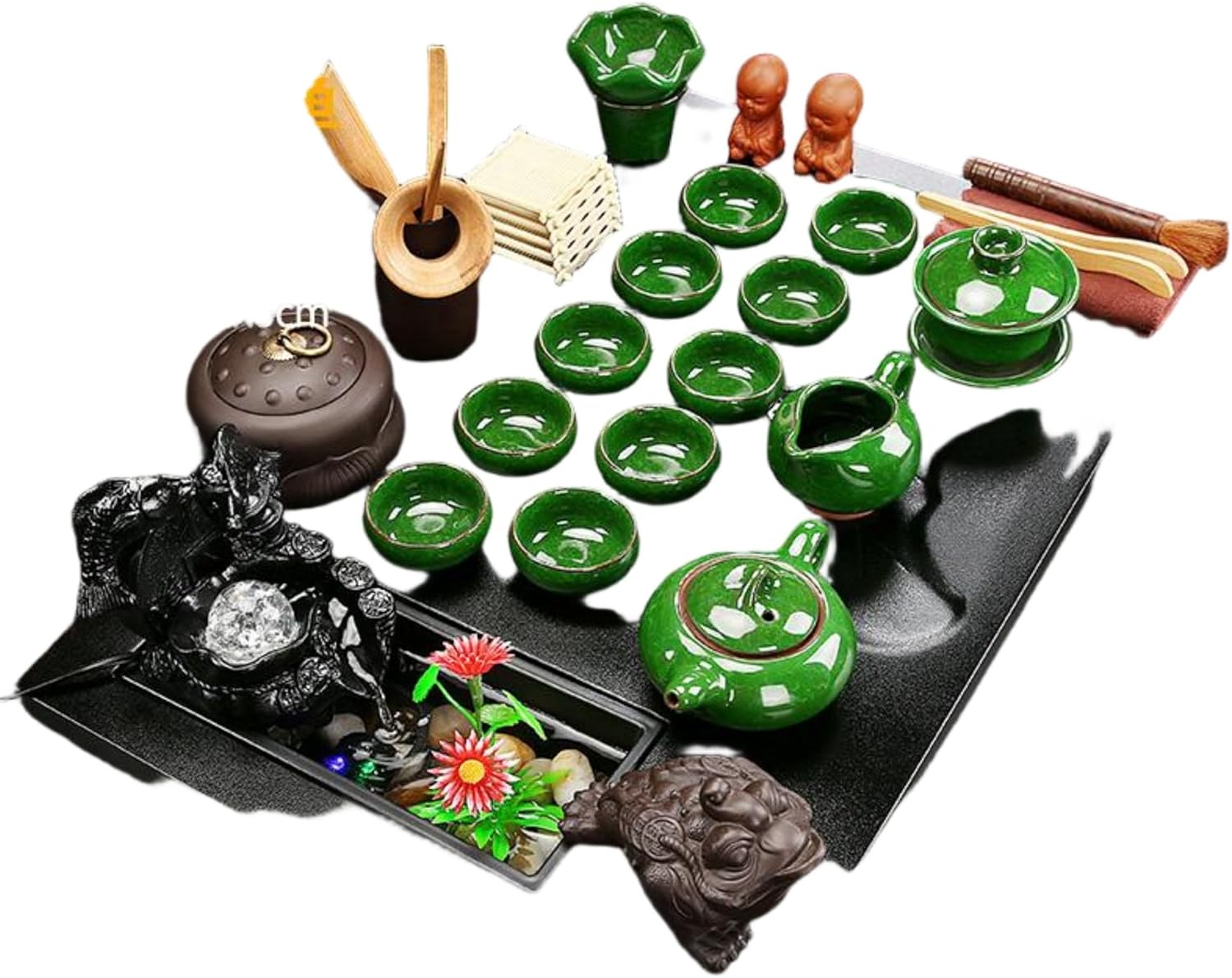 MOYEE 茶具套装小套 Purple Sands Ceramic TeaSet,紫砂玻璃家用茶盘 Chinese Gongfu Tea Tray 简约喝茶托盘功夫茶台茶海办公泡茶 A267