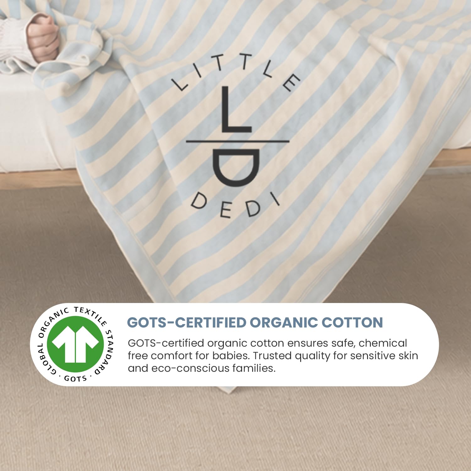 Amelia - Coperta per neonati, 80 x 100 cm, in 100% cotone biologico, certificata GOTS, extra morbida e traspirante, coperta per neonati, colore: blu/prosciutto, unisex, idea regalo