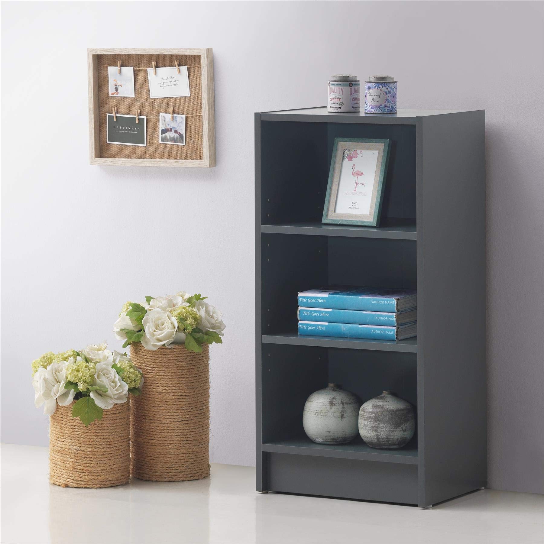 Timber Art Design UK 3 Tier Bookcase Storage Open Floor Mount Industrial Rack Display Shelving Organiser Cubes Unit For Living Room, Office, Study Room Furniture, Grey - W40 x H80 x D30cm