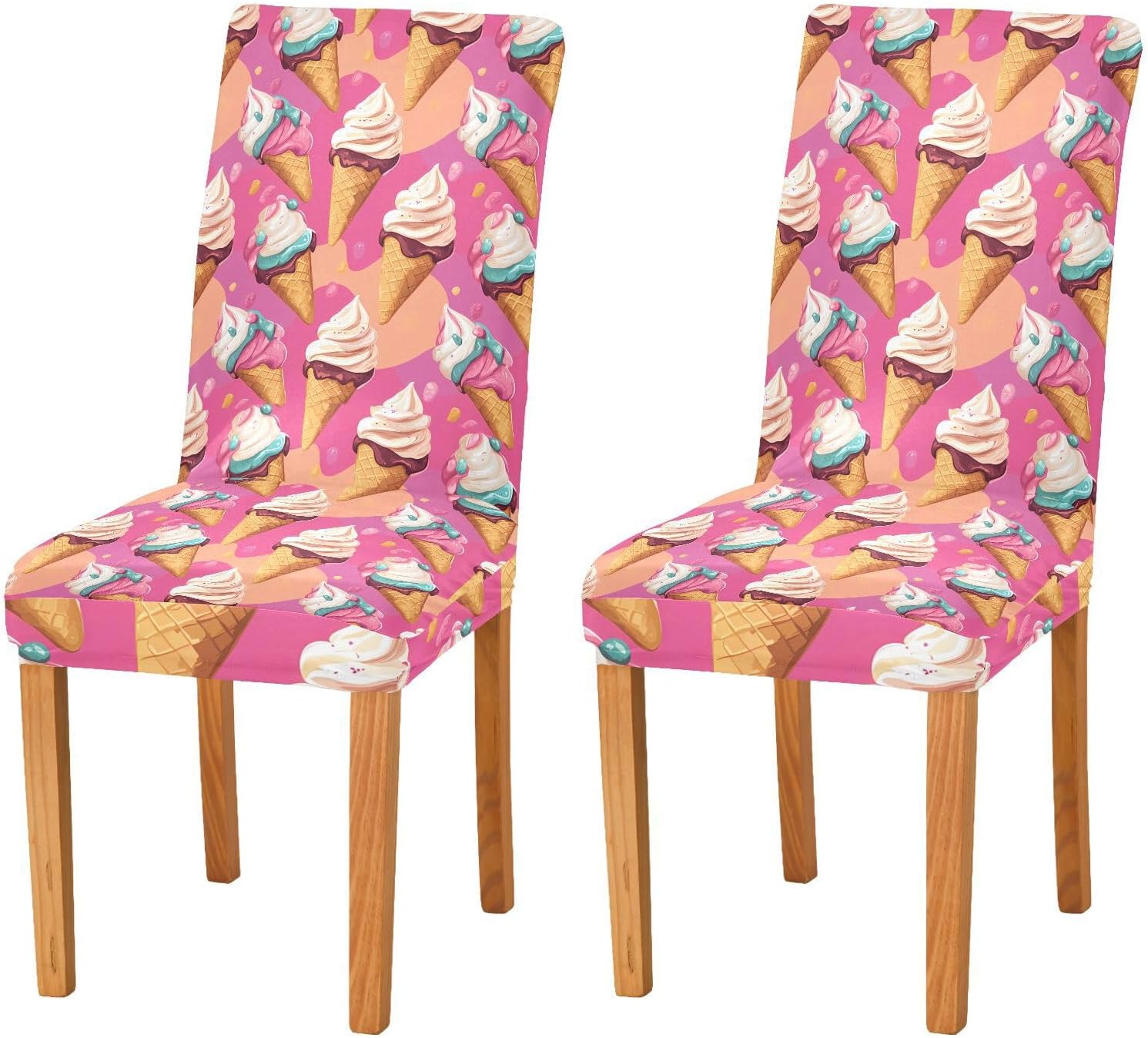 ALAZA Chair Covers for Dining Room, Ice Cream Pink Background Pattern Stretch Chair Cover Sets Chair Protector Removable Washable for Ktichen Restaurant Hotel