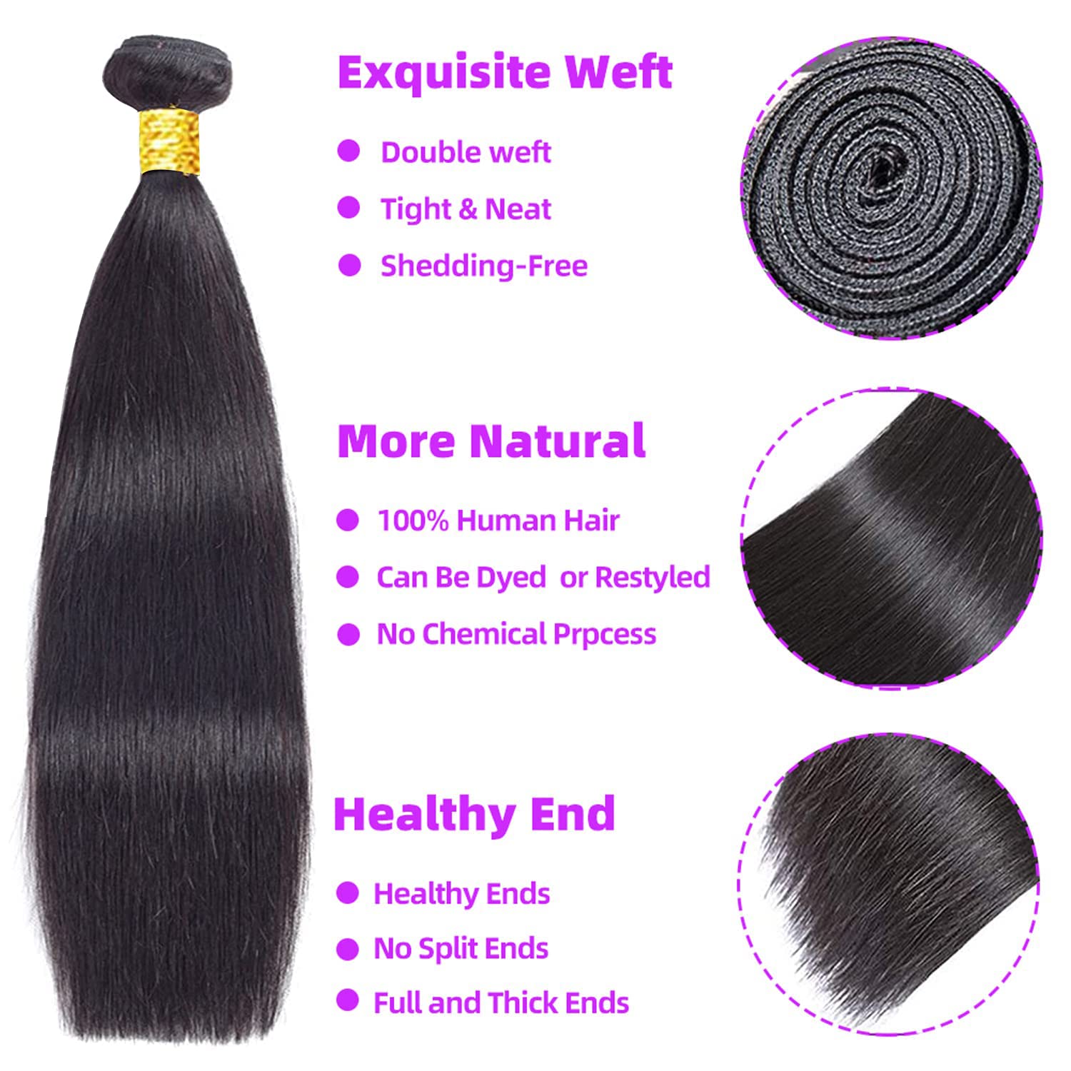 10A Straight Bundles with Closure Human Hair (20 22 24+18) Brazilian Straight Human Hair Bundles with Closure 100% Unprocessed Virgin Remy Straight Hair Weave 3 Bundles with Closure