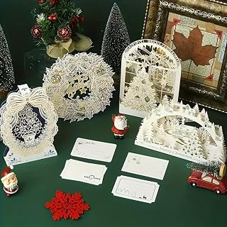 4 Pack Pop Up Christmas Cards 3D Wreath Design, Handmade Greeting Card for Holidays Includes Envelop