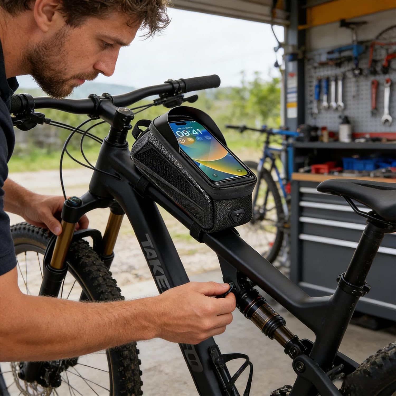 Bike Bag Frame Front Top Tube Cycling Waterproofed Phone Case Touchscreens Bags Bicycles Accessories Bike Handlebars Phone Storage