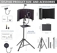 Vista 2 de SYLPHID Escudo de aislamiento de micrófono con filtro pop y soporte y clip para teléfono, plegable de triple capa a prueba de sonido, cubierta