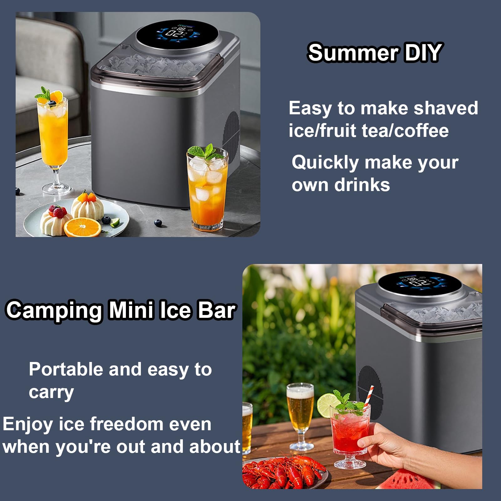 Genérico Máquina de Hielo portátil con Grosor Ajustable, fabricación rápida de Hielo en 12-15 Minutos, Pantalla Digital para Uso en el hogar, la Oficina y campamentos (Gris 12.08 * 9.33 * 15.07in)