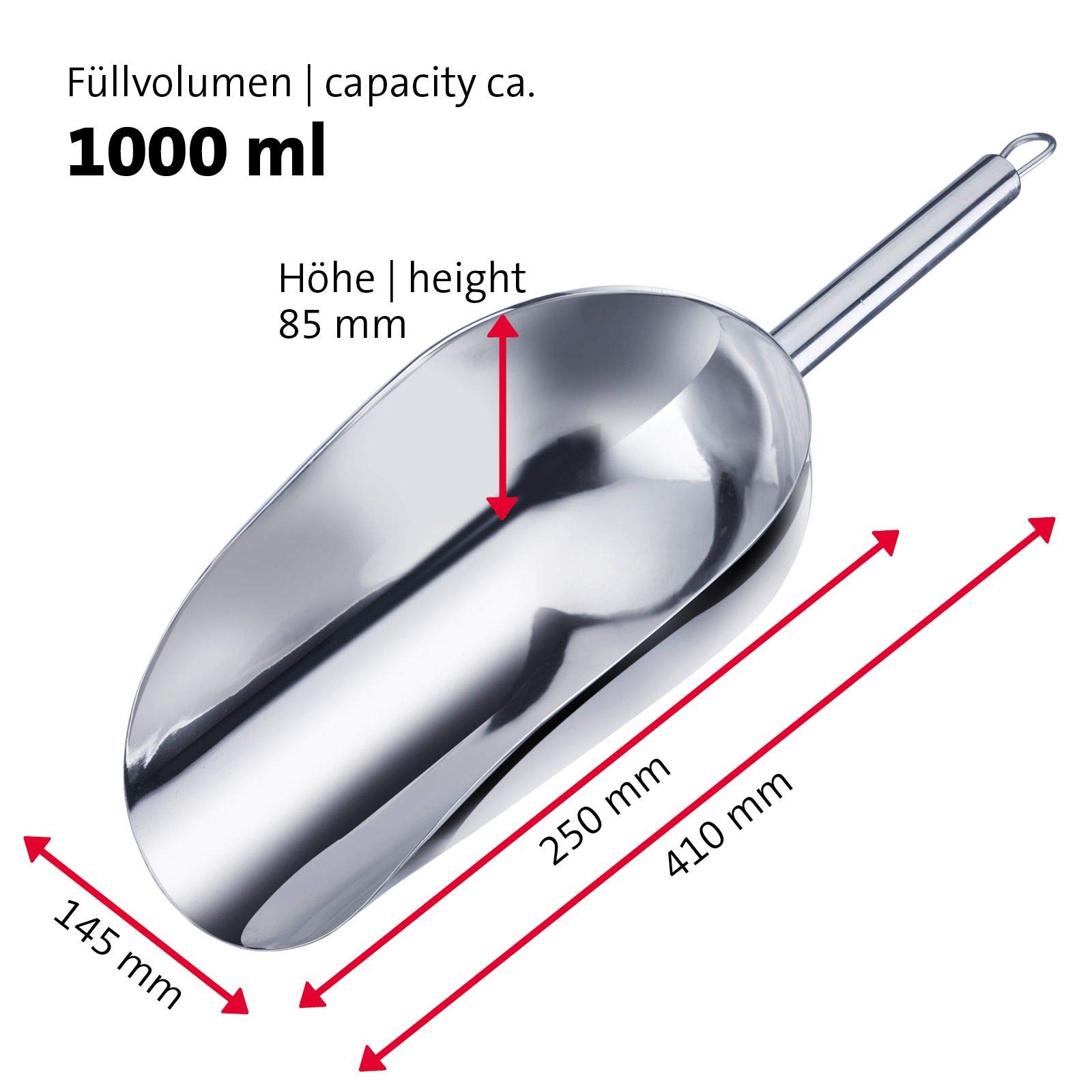 Westmark Paletta per pesare/riempire, Capacità: 1000 ml (ca. 1500 g di farina), Acciaio inox, Halia, Argento, 91082270