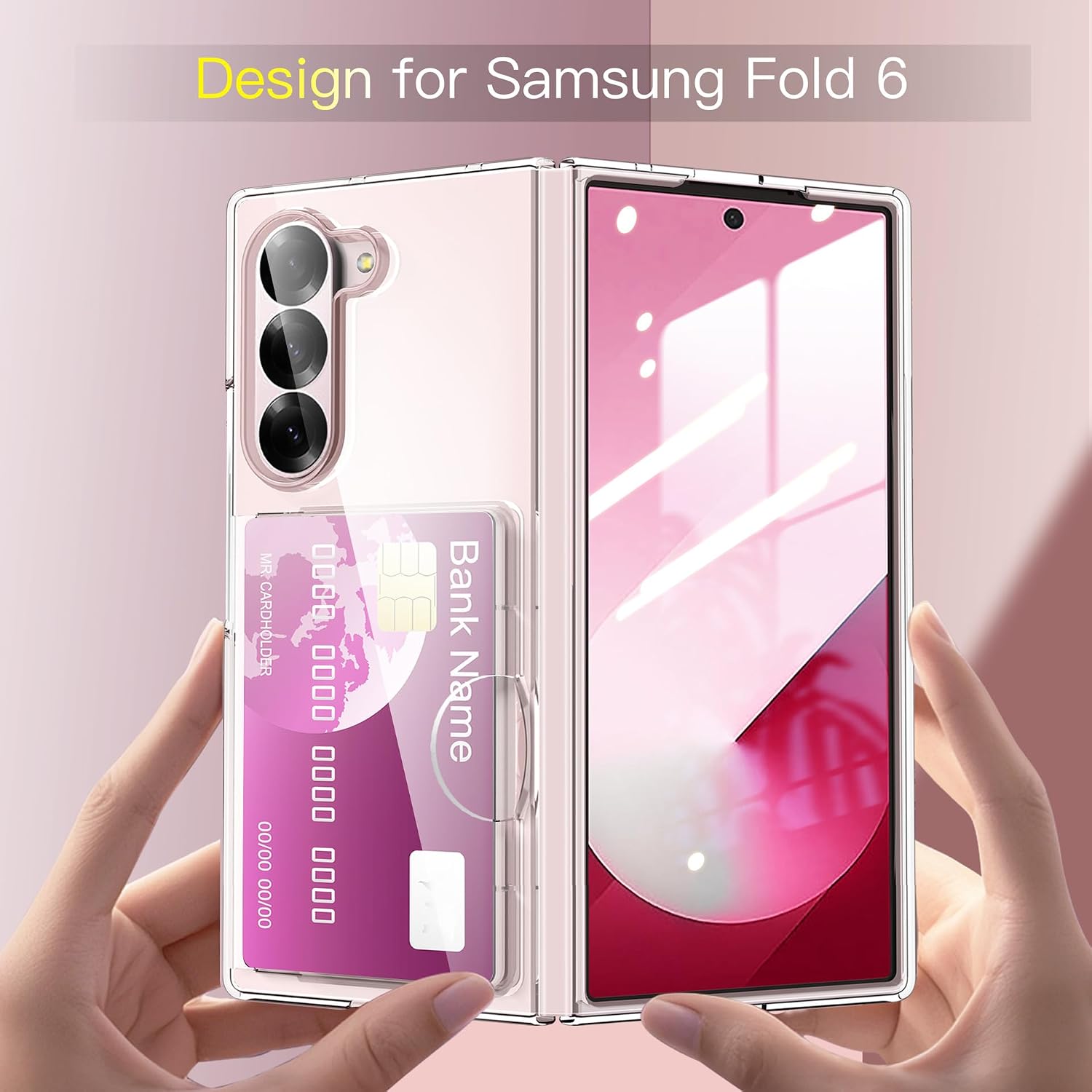 for Samsung Galaxy Z Fold 6 Case with Card Holder RFID Blocking, Full-Body Rugged Shockproof Drop Protection Skin Friendly Wallet Phone Case for Galaxy Z fold 6, Lightpurple