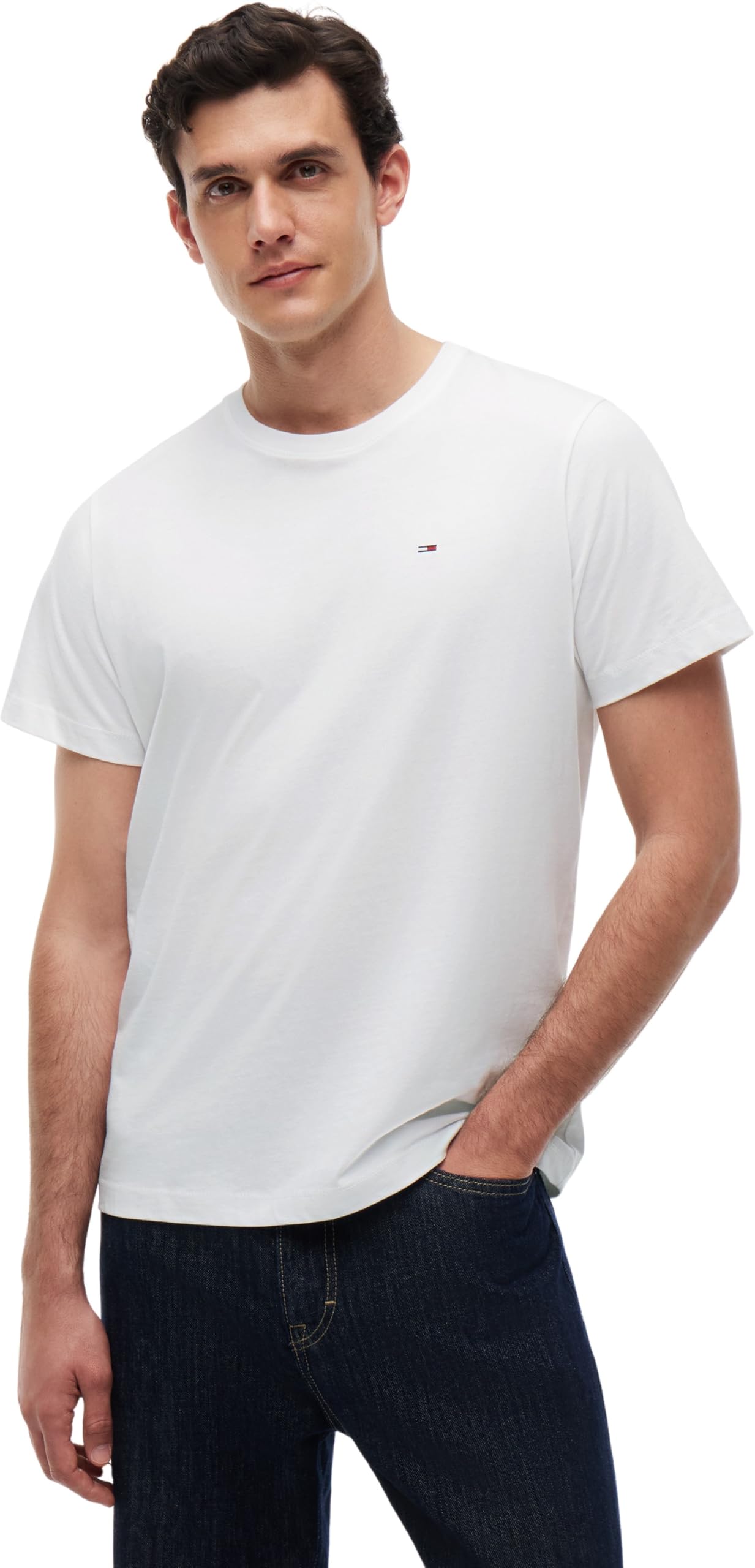 Tommy Jeans Baby Boys Tjm Slim Jersey C Neck Ext Dm0dm09598 S/S Knit Tops, White (White), S UK