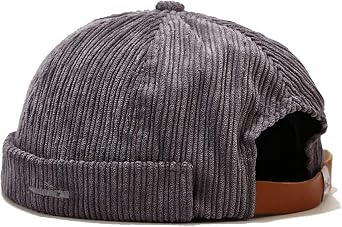 Mens Womens Fish Embroidery Corduroy Brimless Sailor Cap Rolled Cuff Retro Beanie Hat