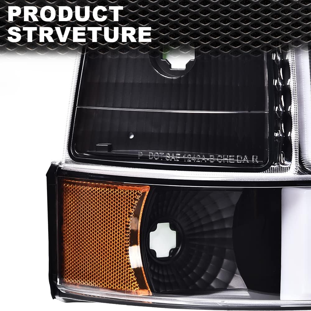 CNNELL LED Headlights Assembly Compatible with 1992-1996 Ford F150/Bronco, 1992-1997 F250/F350/FSuper Duty w/Corner Signal Bumper Lamps Clear lens Black Housing Amber Reflector