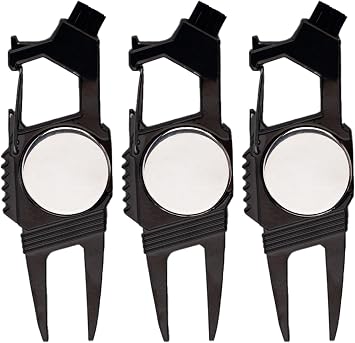 BOXOB 3pcs 7-in-1 Golf Turf Repair Tool, Divot Repair Tool with Magnetic Ball Marker Bottle Opener Groove Cleaner Club Holder & Putter Alignment Golf Accessories for Men Women Golfers