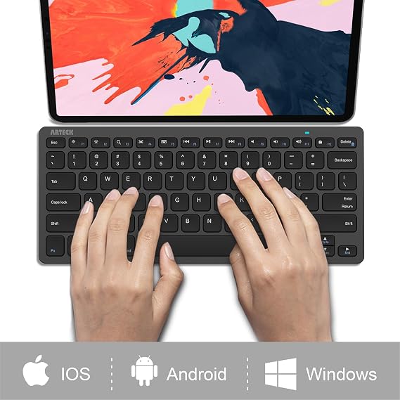Arteck Compact Wireless Bluetooth Keyboard for iPad Tablet iPhone PC Black