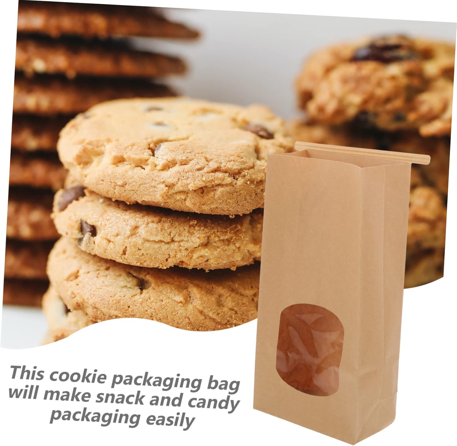 SECFOU 100pcs Holiday Cookie Bags Kraft Paper Bakery Bag Snack Packaging Treats Greaseproof Paper