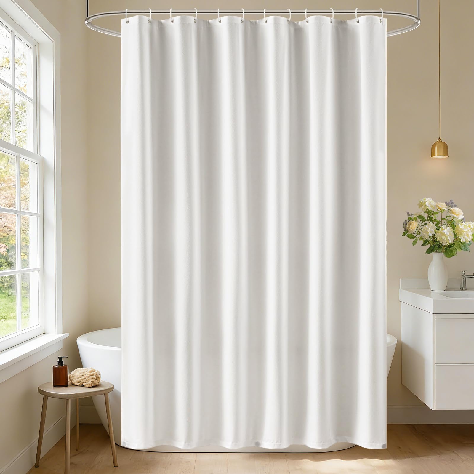 Rideau de douche imperméable haut de gamme EurCross en polyester brossé blanc 200x180 cm