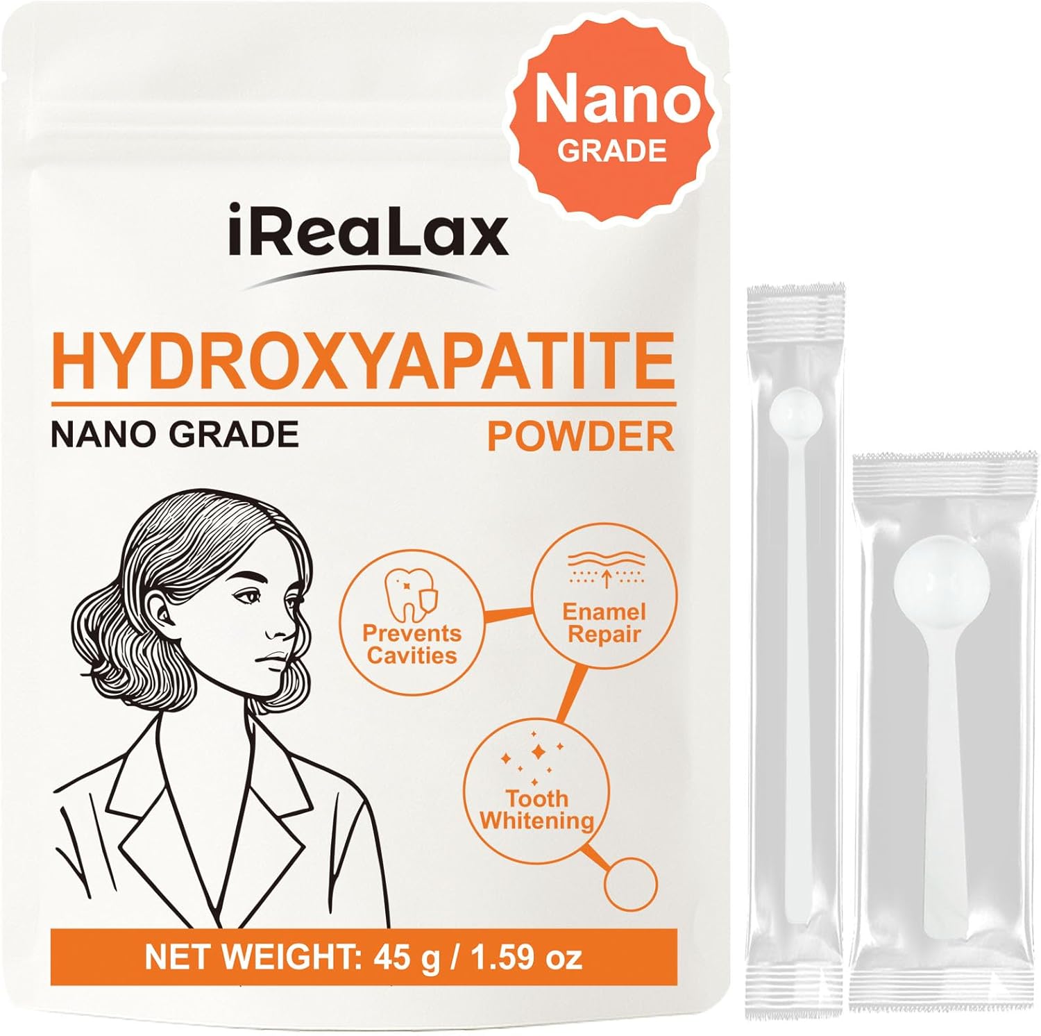 100% Pure Hydroxyapatite Powder 45g (1.59 oz) | Nano Grade Hydroxyapatite Powder for Teeth | DIY Toothpaste, Teeth Whitening & Soap Making