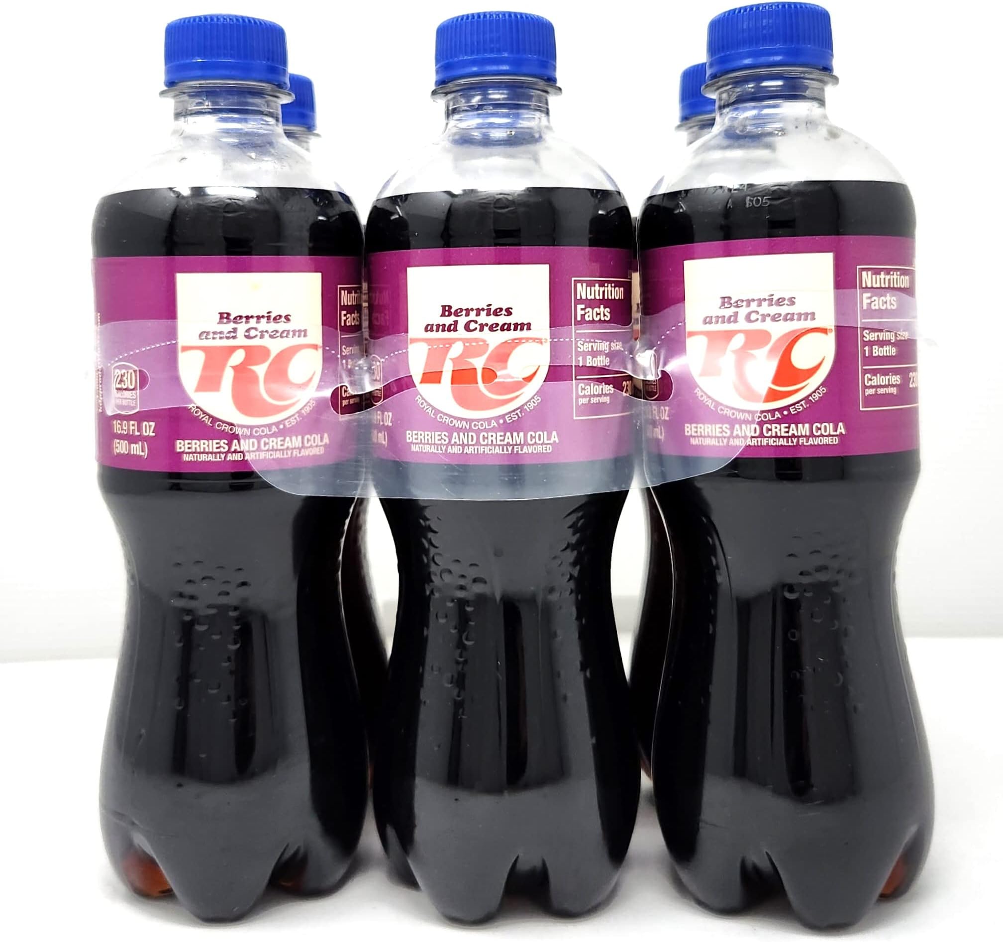 RC Berries & Cream 6 pack 16.9 fl oz Bottles Royal Crown and plastic