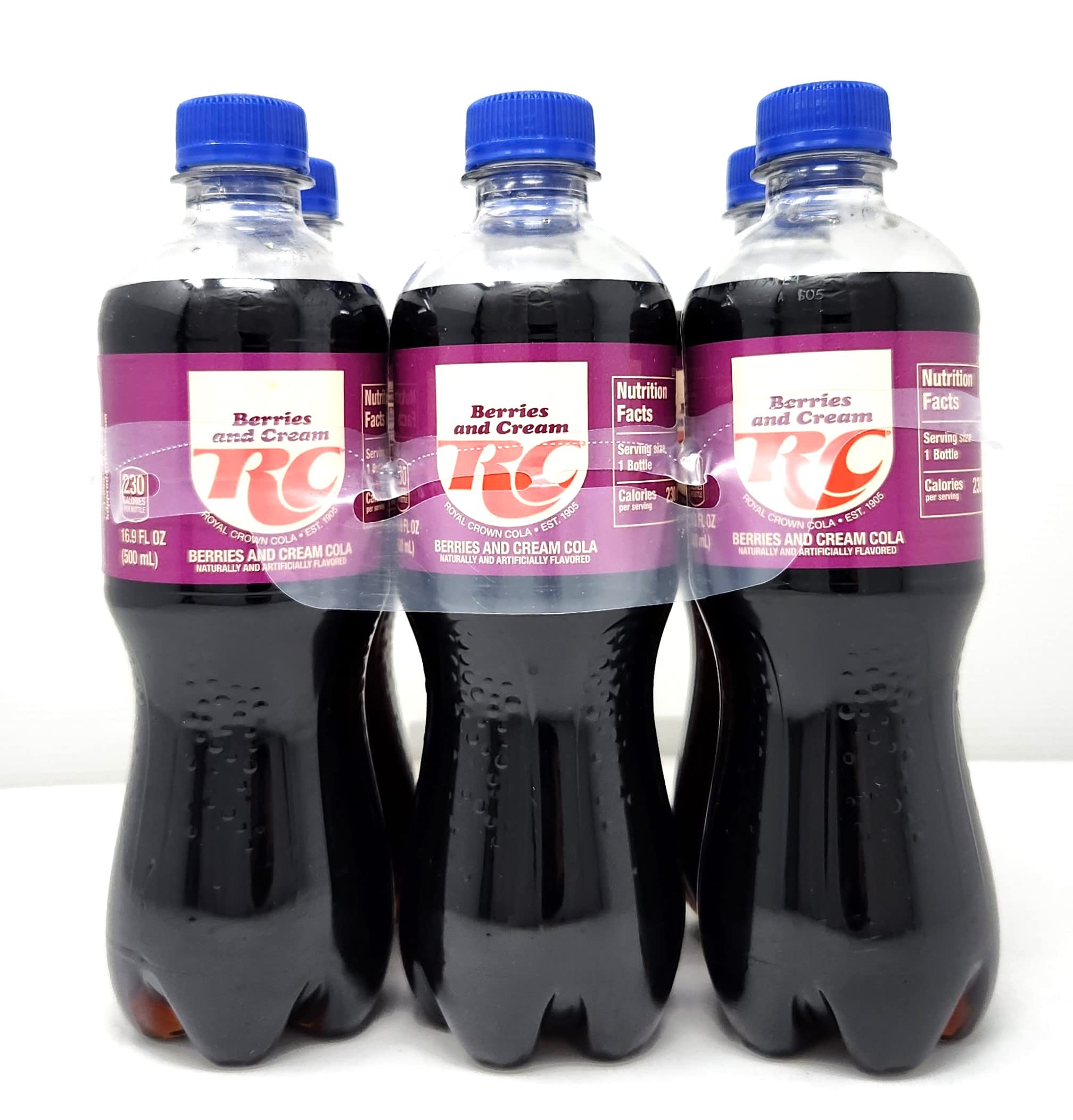RC Berries & Cream 6 pack 16.9 fl oz Bottles Royal Crown and plastic