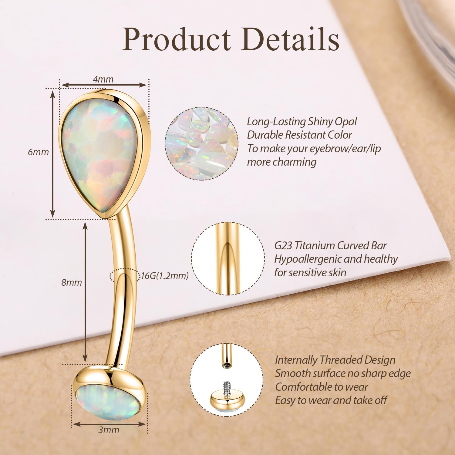 GAGABODY G23 Titanium Eyebrow Rings 16G Curved Barbell Lip Ring Rook Earrings for Women Belly Ring Vertical Labret Jewelry Tragus Helix Daith Earring Belly Piercing