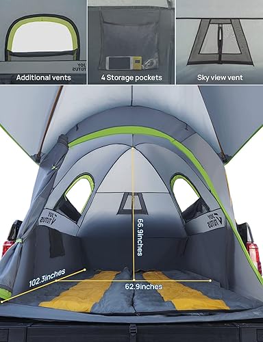 Miniatura 4 de JOYTUTUS Tienda de campaña para camioneta de 6.5 pies con toldo extraíble, impermeable PU2000 mm de doble capa para 2 personas, tienda de campaña