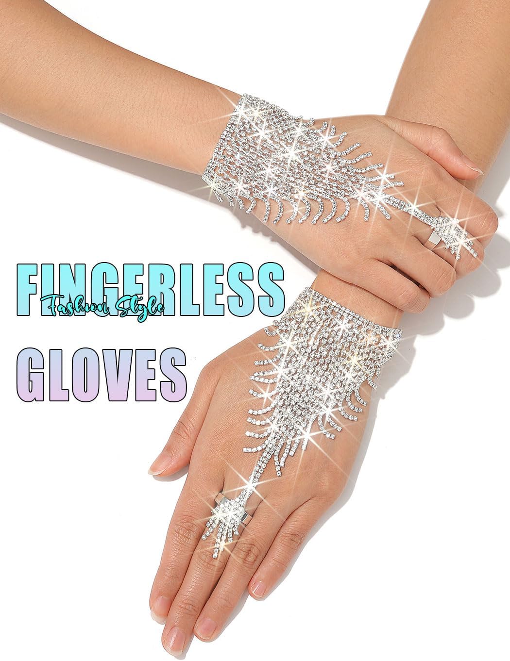 Rhinestone Silver Fingerless Gloves Jewelry Hand Chain for Women