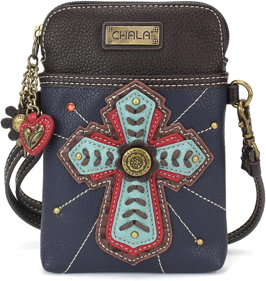 CHALA Cell Phone Crossbody Purse-Women PU Leather/Canvas Multicolor Handbag with Adjustable Strap