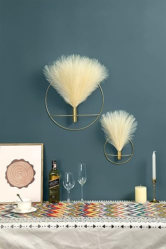 Miniatura 5 de Pretty Jolly Decoración de pared bohemia, decoración de pared de metal montado en la pared, exhibición artificial de pampas, arte de pared para sala