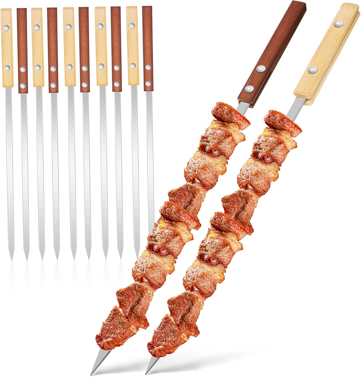 HANABASS 12pcs Stainless Steel Skewers Handles Portable Bbq Skewers for Grilling Meat and Vegetables for Outdoor Camping Picnics and Barbecues