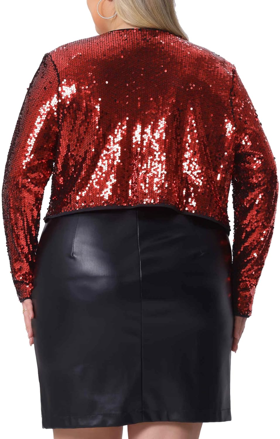 Agnes Orinda Plus Size Sequin Cardigan for Women Glitter Shinny Metallic Long Sleeve Shrug Bolero Cardigans Jackets