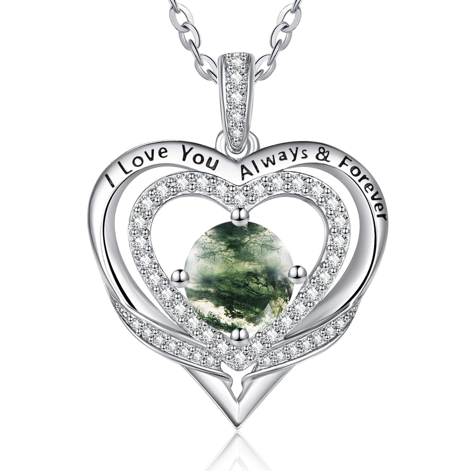 Heart Necklaces for Women, White Gold/Rose Gold Jewelry with Birthstone Pendant, Anniversary Birthday Gifts for Her Wife Girlfriend Mom, 18+2 Inch Chain