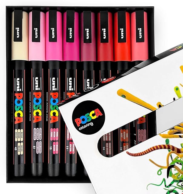 Uni POSCA - PC-3M Art Paint Markers - Set of 8 - In Gift Box - Red Tones